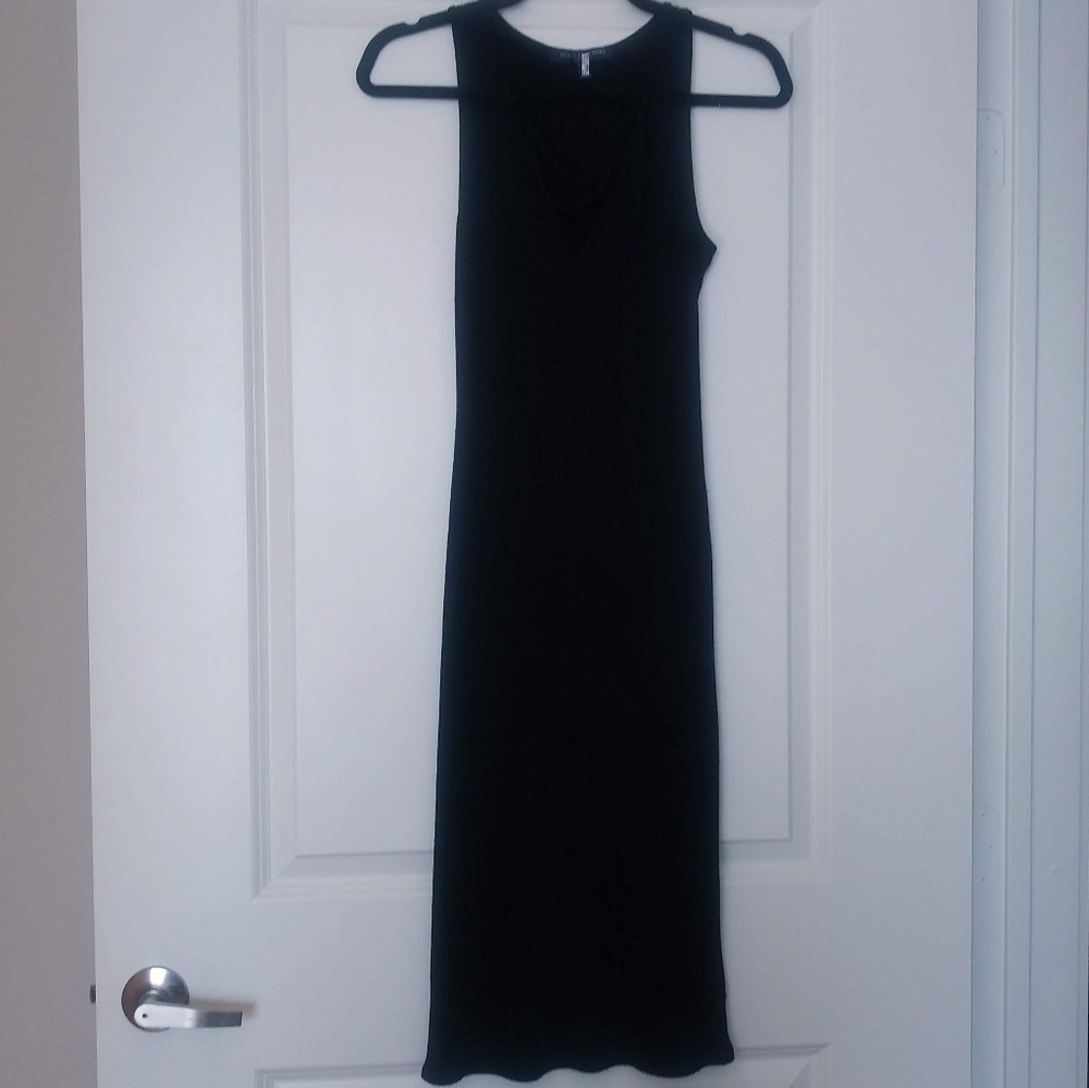 Cute Little Black Midi Dress with Drawstring Front